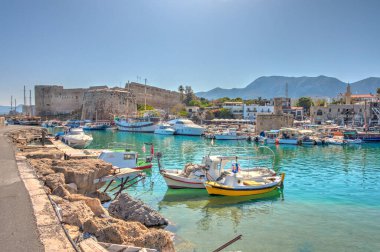Kyrenia, Cyprus - October 2019 : Old harbour in sunny weather