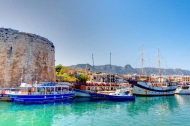 Kyrenia, Cyprus - October 2019 : Old harbour in sunny weather