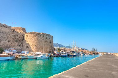Kyrenia, Cyprus - October 2019 : Old harbour in sunny weather