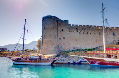 Kyrenia, Cyprus - October 2019 : Old harbour in sunny weather