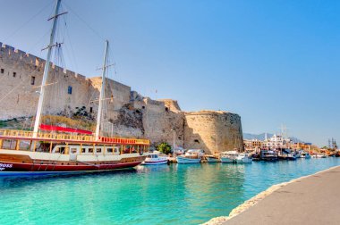 Kyrenia, Cyprus - October 2019 : Old harbour in sunny weather