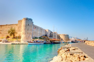 Kyrenia, Cyprus - October 2019 : Old harbour in sunny weather