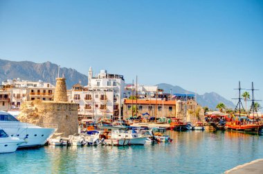 Kyrenia, Cyprus - October 2019 : Old harbour in sunny weather