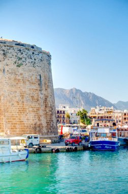 Kyrenia, Cyprus - October 2019 : Old harbour in sunny weather