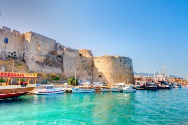 Kyrenia, Cyprus - October 2019 : Old harbour in sunny weather