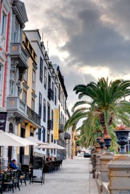 Las Palmas, Spain - February 2020 : Vegueta historical district at dusk