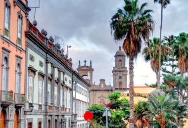 Las Palmas, Spain - February 2020 : Vegueta historical district at dusk