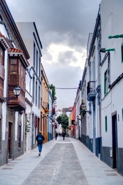 Teror, Spain - February 2020 : Historical center in rainy weather