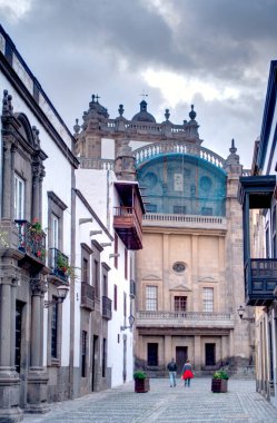 Teror, Spain - February 2020 : Historical center in rainy weather
