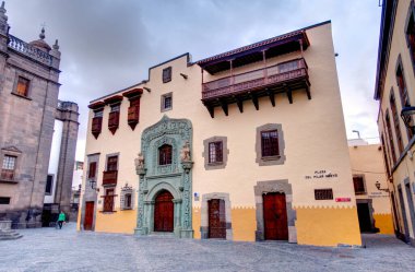 Teror, Spain - February 2020 : Historical center in rainy weather