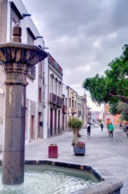 Teror, Spain - February 2020 : Historical center in rainy weather