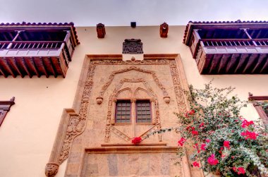 Teror, Spain - February 2020 : Historical center in rainy weather