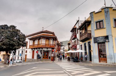 Teror, Spain - February 2020 : Historical center in rainy weather