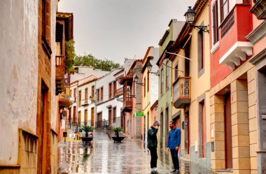 Teror, Spain - February 2020 : Historical center in rainy weather
