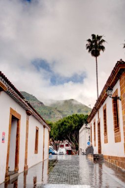 Teror, Spain - February 2020 : Historical center in rainy weather