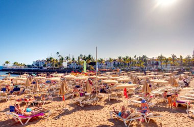 Puerto de Mogan, Spain - February 2020 : Picturesque seaside resort in sunny weather