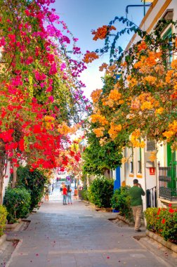 Puerto de Mogan, Spain - February 2020 : Picturesque seaside resort in sunny weather