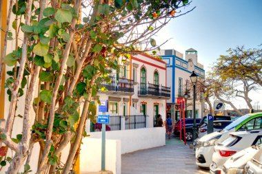 Puerto de Mogan, Spain - February 2020 : Picturesque seaside resort in sunny weather