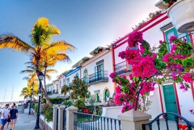 Puerto de Mogan, Spain - February 2020 : Picturesque seaside resort in sunny weather