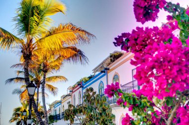 Puerto de Mogan, Spain - February 2020 : Picturesque seaside resort in sunny weather