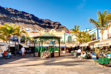 Puerto de Mogan, Spain - February 2020 : Picturesque seaside resort in sunny weather