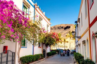 Puerto de Mogan, Spain - February 2020 : Picturesque seaside resort in sunny weather