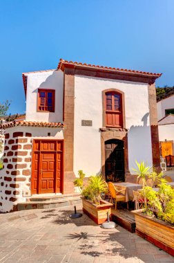 Tejeda, Spain - February 2020 : Picturesque Canarian village in sunny weather,