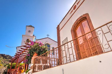 Tejeda, Spain - February 2020 : Picturesque Canarian village in sunny weather,