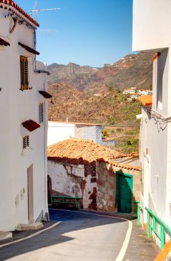 Tejeda, Spain - February 2020 : Picturesque Canarian village in sunny weather,