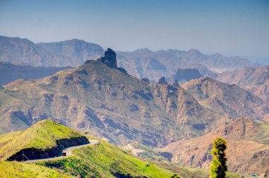 Tejeda, Spain - February 2020 : Picturesque Canarian village in sunny weather,