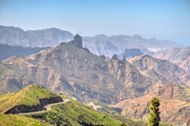 Tejeda, Spain - February 2020 : Picturesque Canarian village in sunny weather,