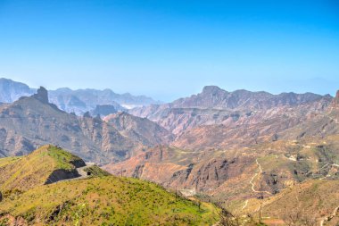 Tejeda, Spain - February 2020 : Picturesque Canarian village in sunny weather,