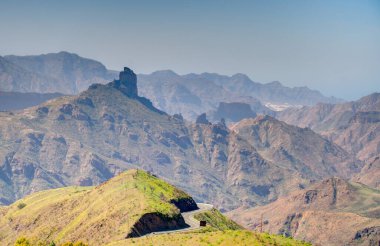 Tejeda, Spain - February 2020 : Picturesque Canarian village in sunny weather,