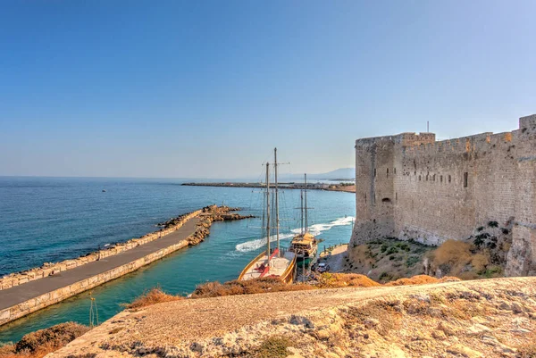 Kyrenia, Cyprus - October 2019 : Old harbour in sunny weather