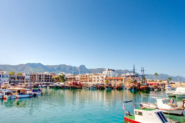 Kyrenia, Cyprus - October 2019 : Old harbour in sunny weather