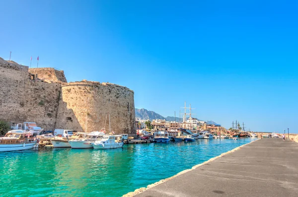 Kyrenia, Cyprus - October 2019 : Old harbour in sunny weather