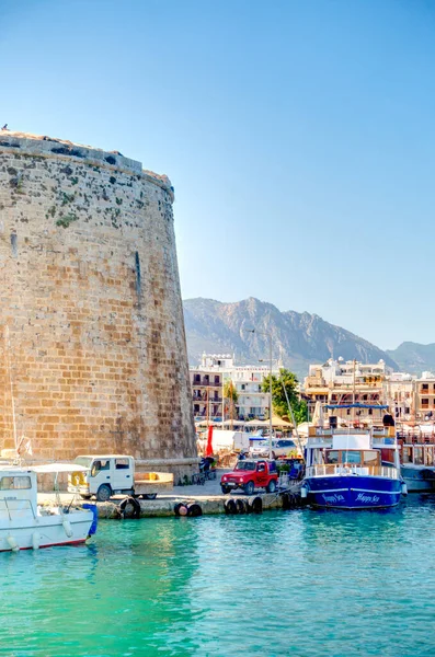 Kyrenia, Cyprus - October 2019 : Old harbour in sunny weather