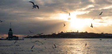 Istanbul, Turkey-July 27, 2019: Maiden's Tower at the sunset