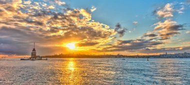 Istanbul, Turkey-July 27, 2019: Maiden's Tower at the sunset