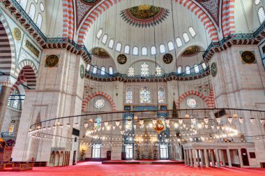 İSTANBUL, TURKEY - 22 Temmuz 2019: İstanbul, Türkiye 'deki Süleyman Camii' nin İçi