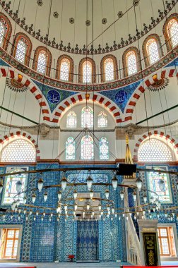 ISTANBUL, TURKEY - JULY 22, 2019: Interior of Istanbul, Yeni Cami or New Mosque,