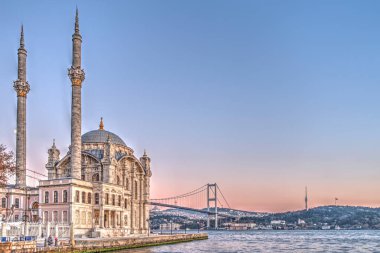 Istanbul, Turkey, October 23, 2019: View of Ortakoy Mosque at the sunset