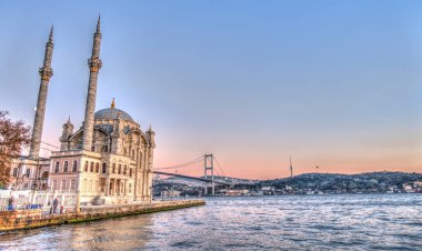 Istanbul, Turkey, October 23, 2019: View of Ortakoy Mosque at the sunset