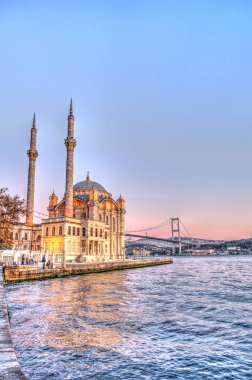 Istanbul, Turkey, October 23, 2019: View of Ortakoy Mosque at the sunset