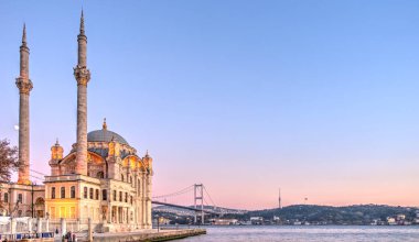 Istanbul, Turkey, October 23, 2019: View of Ortakoy Mosque at the sunset