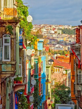 Istanbul, Turkey - November 2020: Balat neighborhood in autumn  