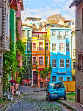 Istanbul, Turkey - November 2020: Balat neighborhood in autumn  