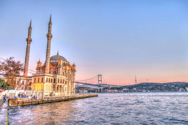Istanbul, Turkey, October 23, 2019: View of Ortakoy Mosque at the sunset