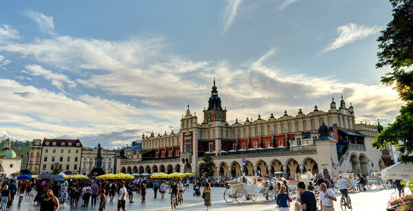 Krakow, Poland - August 2021 : Historical center in sunny weather