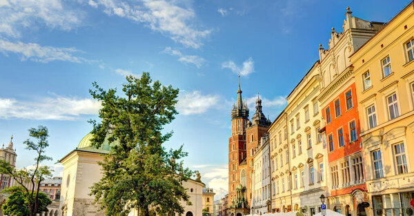 Krakow, Poland - August 2021 : Historical center in sunny weather